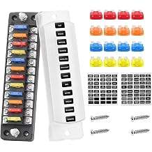 12-Way 12V Fuse Block, Independent Positive Automotive Fuse Holder with Ground Bus Bar, Waterproof Dustproof 6-Circuit Blade Fuses Block for 12V/24V Car Truck Boat Marine