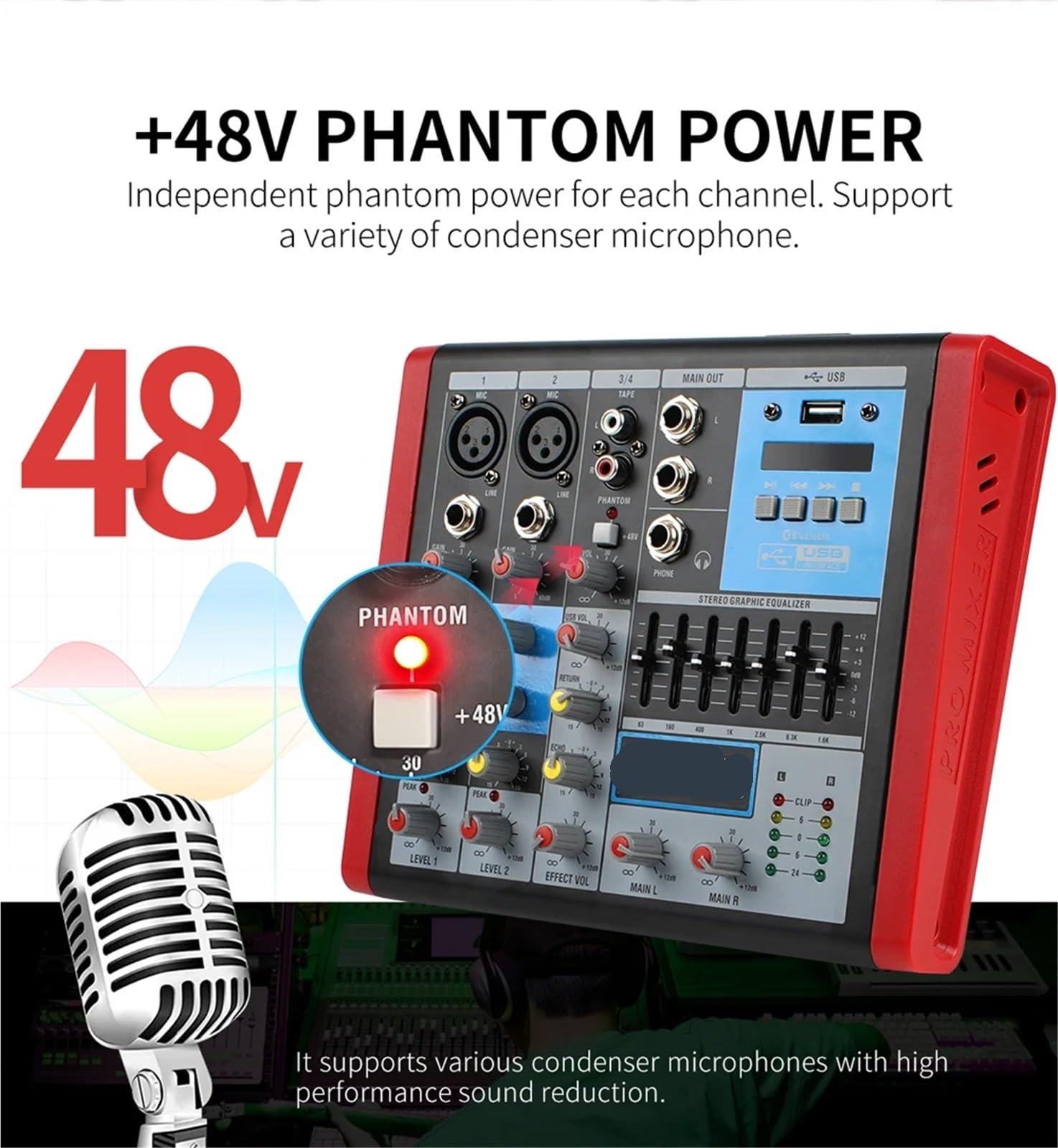 Mixer audio, Mixer Audio Professale Da 2 Pezzi, Controller DJ A 4 Canali, Interfcia Bluetooth For Performance Sul Palco, Studio Di Registraze,PC, studio di registrazione e giochi