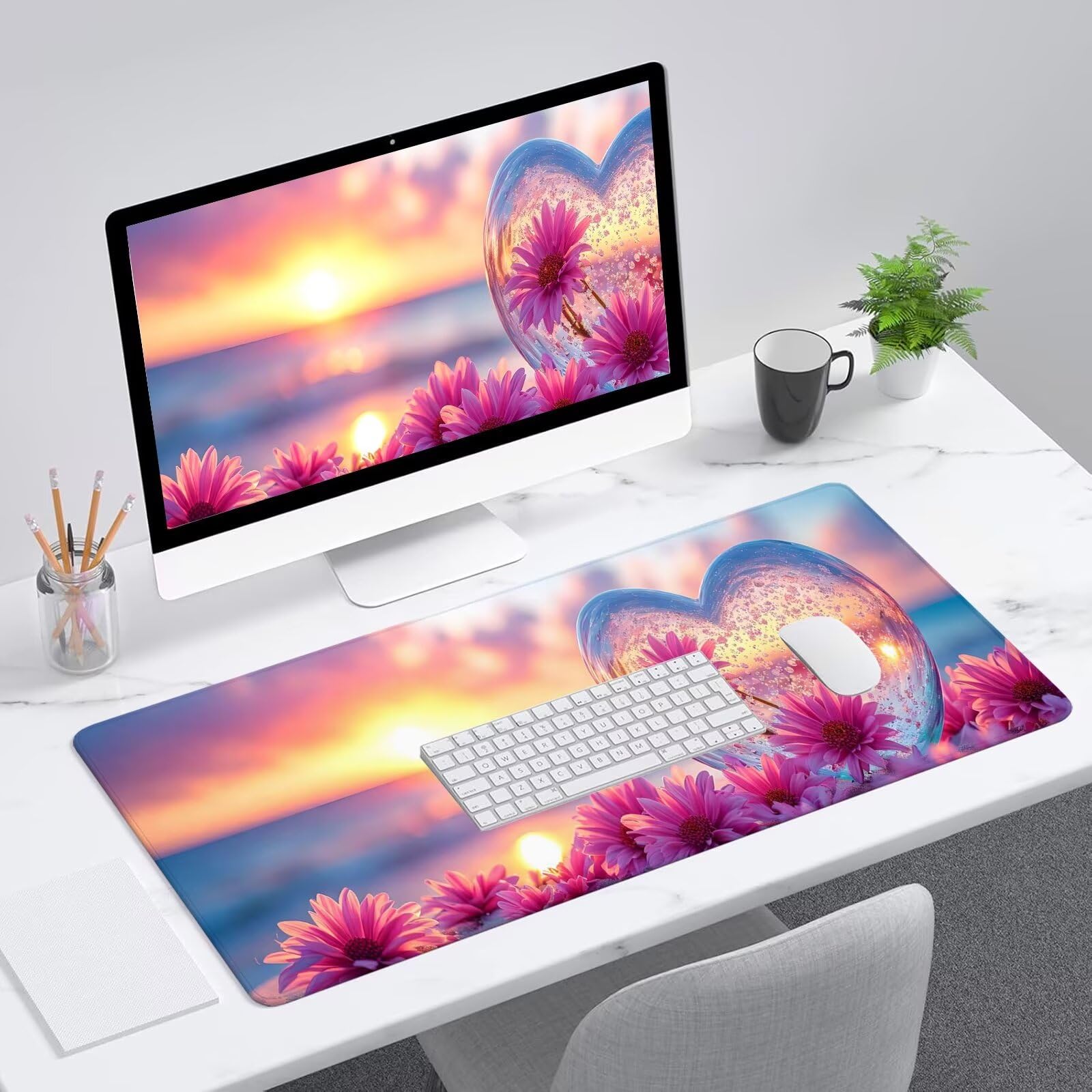 Alfombrilla Ratón XXL 1200 x 400 mm, Mouse Pad Rosa, Alfombrilla Gaming con Motivo Flor, Alfombrilla Escritorio con Bordes Cosidos, Mousepad Antideslizante Impermeable para Oficina y Gaming S-923