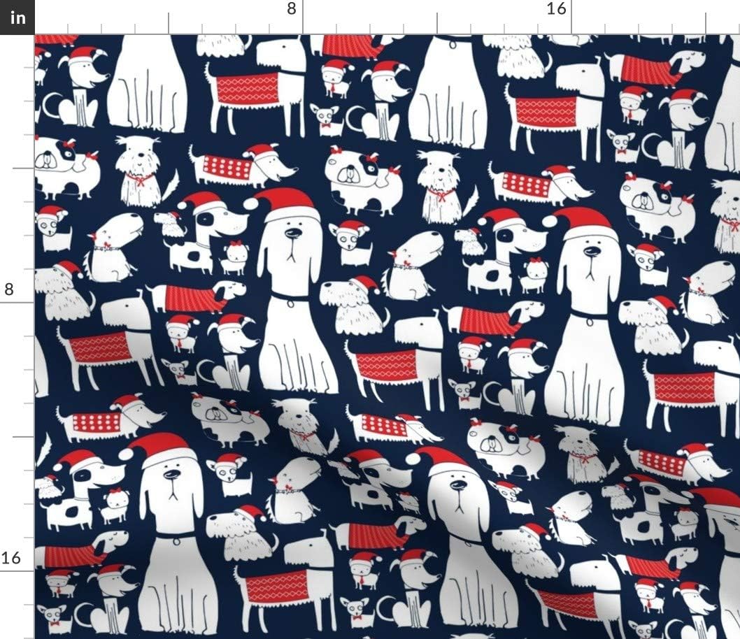 Spoonflower Fabric - Dogs Christmas Festive Puppy Silhouette Printed on Petal Signature Cotton Fabric by The Yard - Sewing Quilting Apparel Crafts Decor