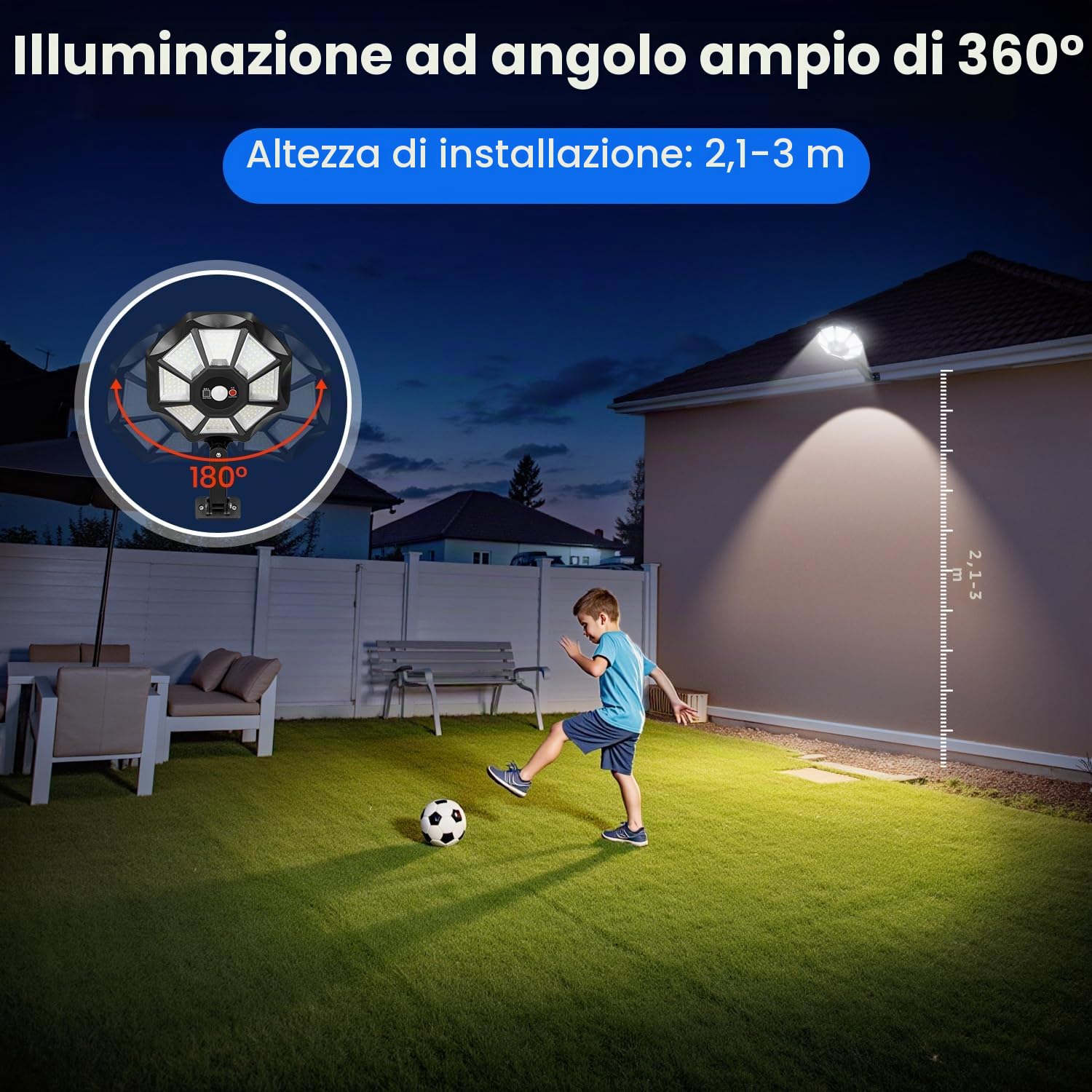 Lampione Solare 168 LED Esterno con Telecomando e Sensore di Movimento, 6500K Luci solari IP65 Impermeabile Lampada Solare, Lampioni da Giardino Esterno per Garage Cortile - 2 Pezzi