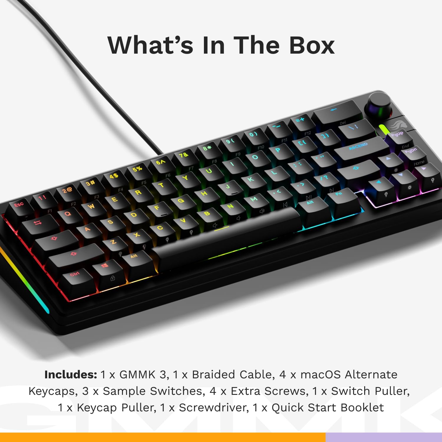 Glorious Gaming - GMMK 3 Custom Mechanical Gaming Keyboard with Knob, 65% Compact Keyboard, Modular Gasket System, Doubleshot PBT Keycaps, Aluminum Switch Plate, Hotswappable Switches, ANSI (Black)