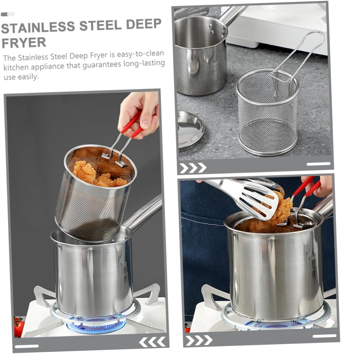 Mikinona Efficient Deep Oil Fryer Pot Fine Mesh Strainer Portable Stainless Steel Fryer Home and Kitchen Nonstick Easy Handling