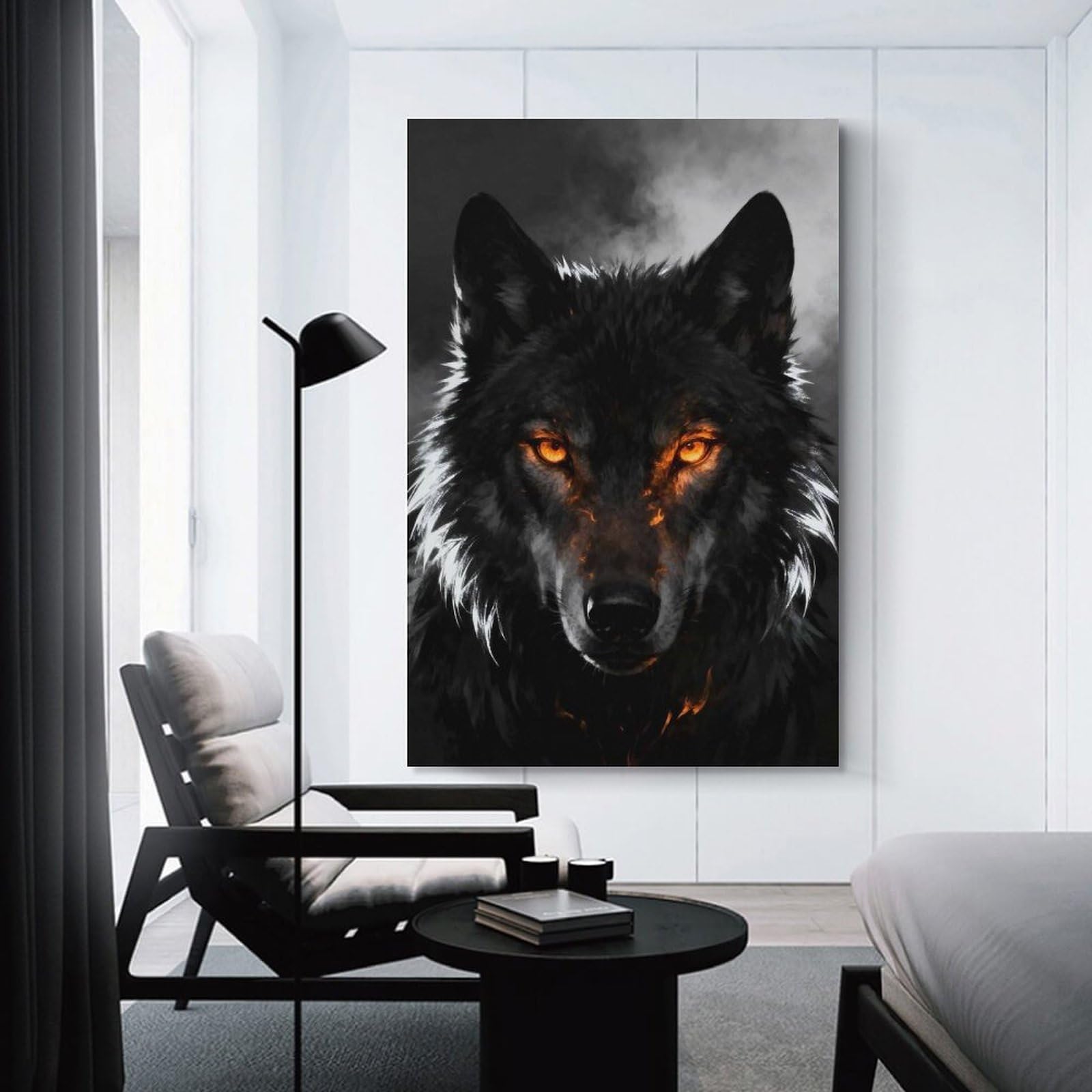 Junmoney Fiery Eyed Wolf Portrait Hanging Wall Art 24x36inch(60x90cm), for Small Homes, Bedrooms Or Open Spaces, An Easy Choice for New Home Styling