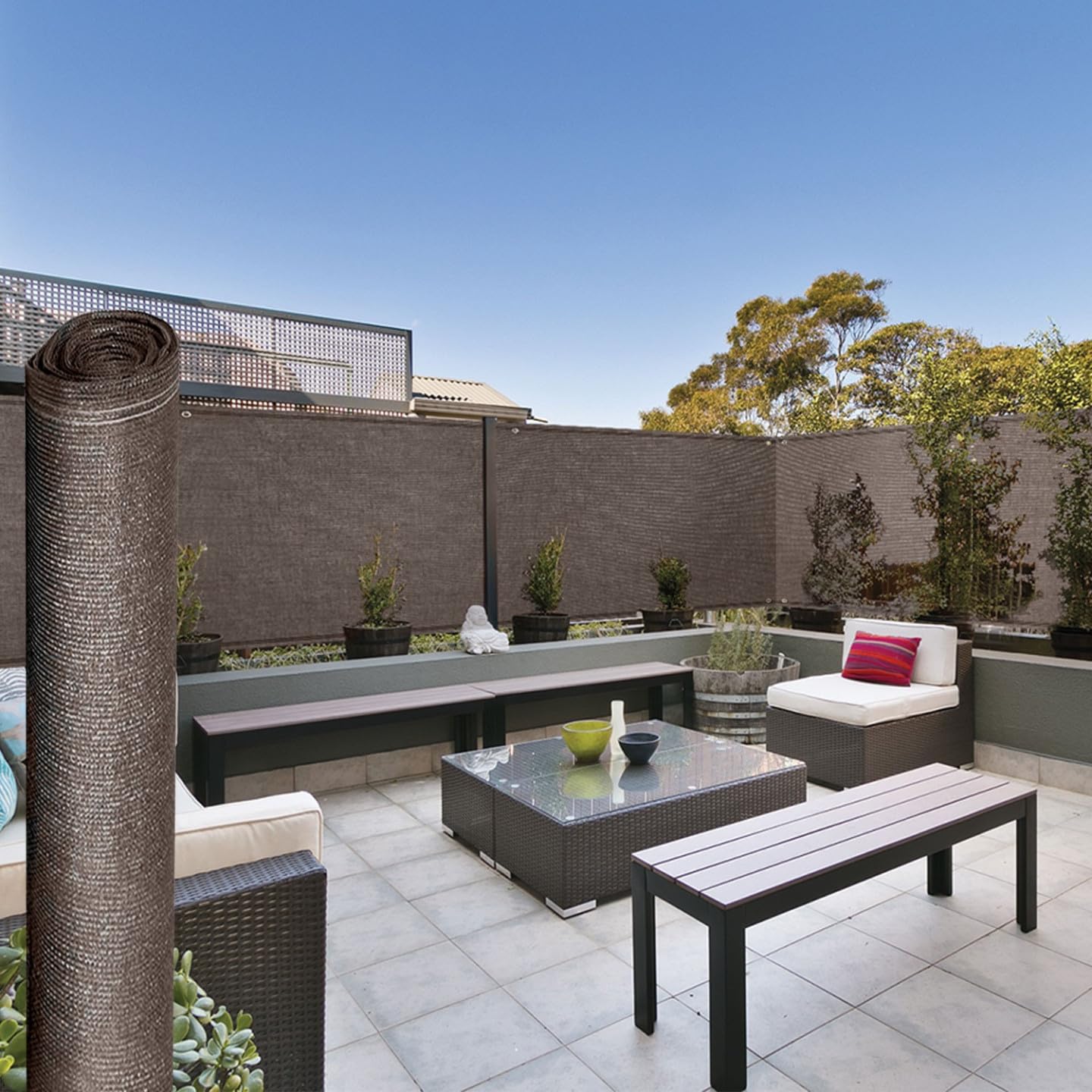 IDMarket - Brise Vue renforcé 1,8 x 10 M Taupe 220 GR/m² Luxe Pro