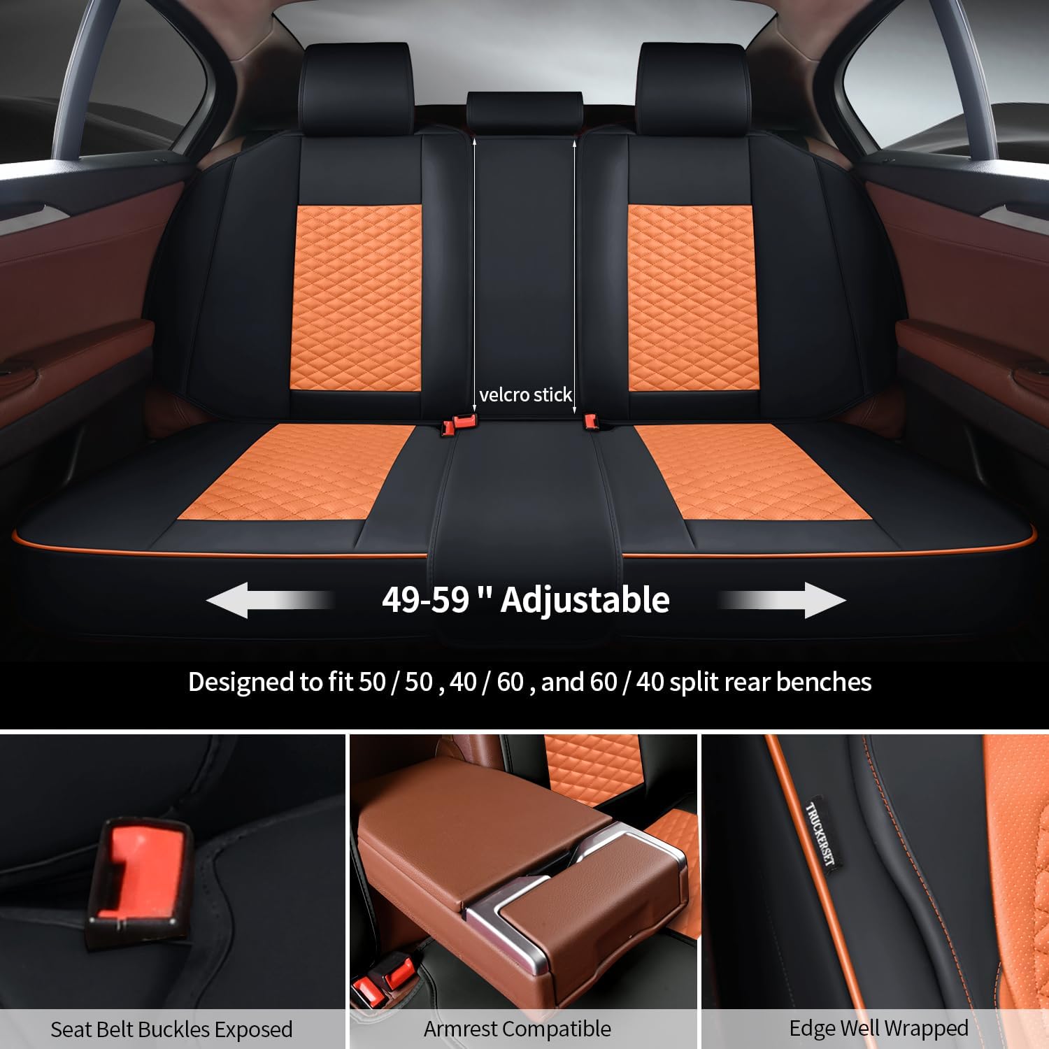Car Seat Covers Full Set, Leather Seat Covers for Cars, Breathable Seat Cover, Suitable for SUV/Truck/Sedan/Automotive (Orange, 5 PIECE)