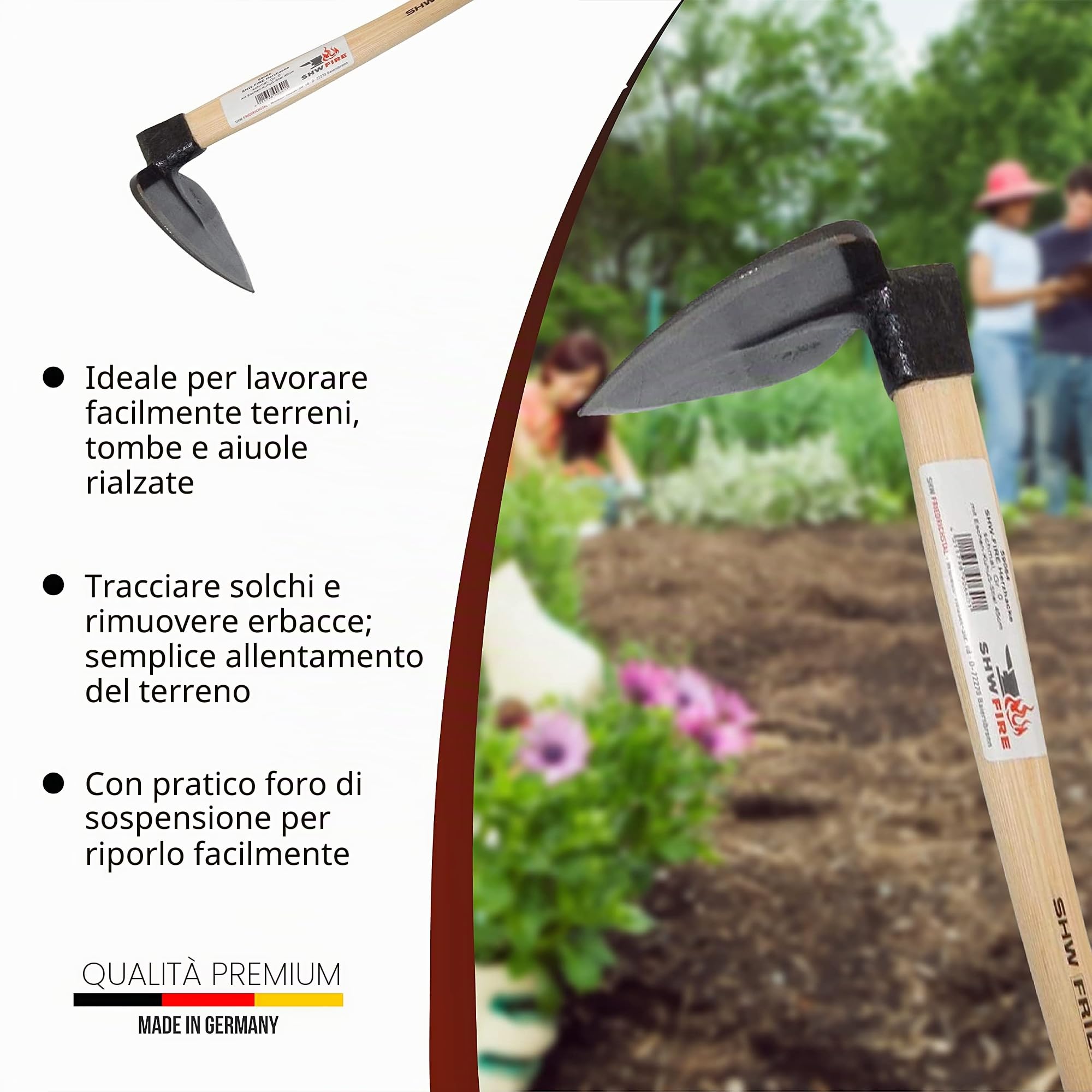 SHW-FIRE - Zappa in acciaio forgiato, manico corto 45 cm, ideale per il giardinaggio