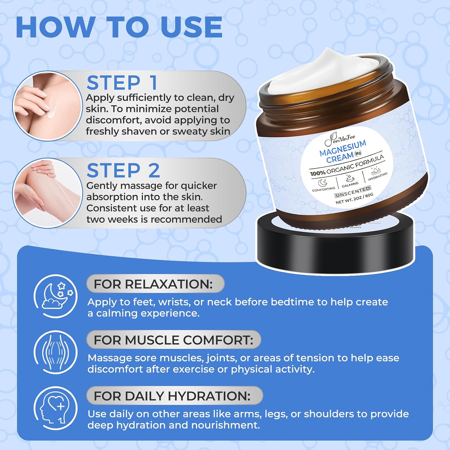 Magnesium Lotion for Sleep, Natural Magnesium Cream for Leg Cramps, Soothing Relief & Muscle Relaxation, Magnesium Butter with Coconut Oil, Shea Butter, Vitamin E, Safe for Kids, Unscented 2 oz image 5