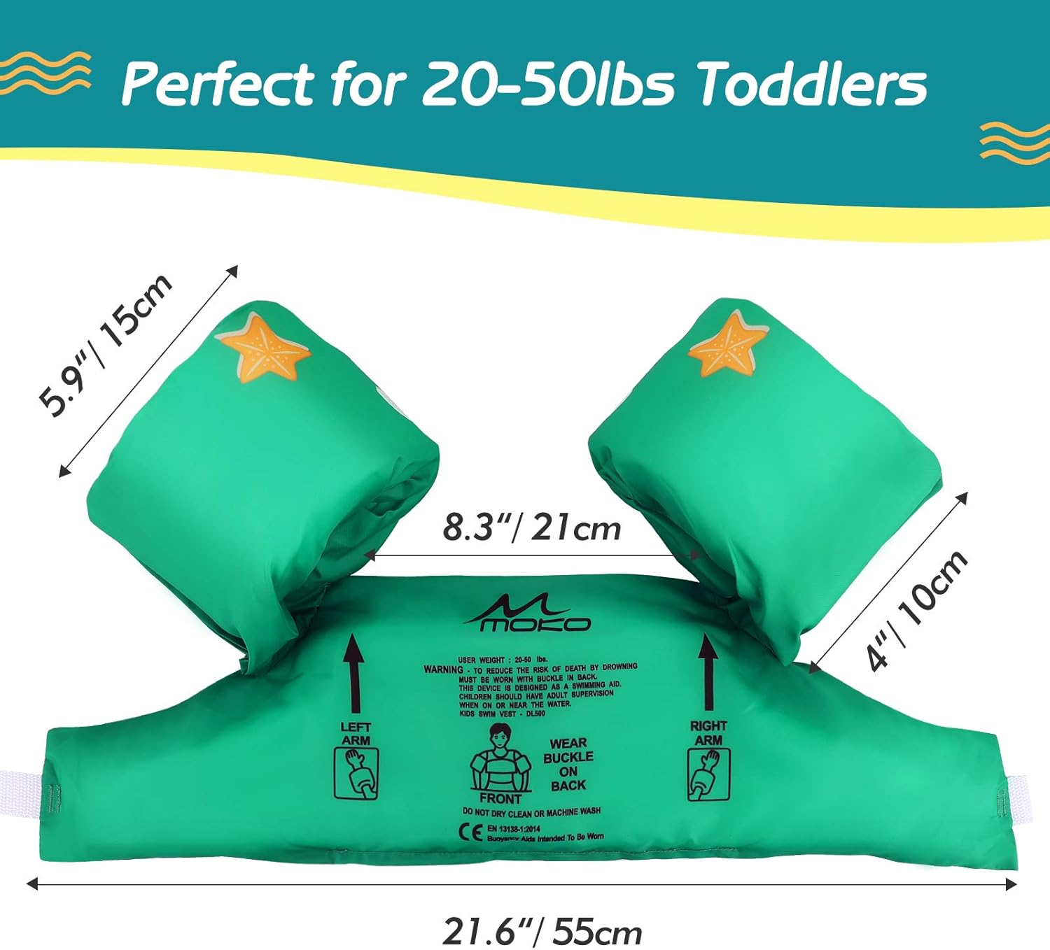 MoKo Kids Swim Arm Band, Children Swim Vest Cute Cartoon Swimming Wings Pool Floats Sleeve Toddlers Water Sports Learning Swim Training Equipment, Green : Everything Else
