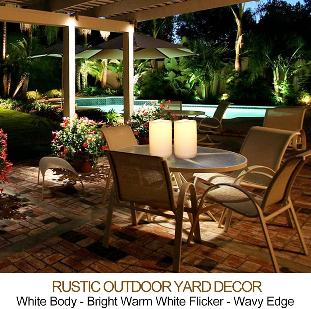 Pack of 2 White 4x6 LED Pillar Candles Outdoor IP65 Waterproof - Large Pillar Candles Battery Powered with Timer and Remote - Battery Operated Unscented Outdoor Flameless Candles Flickering