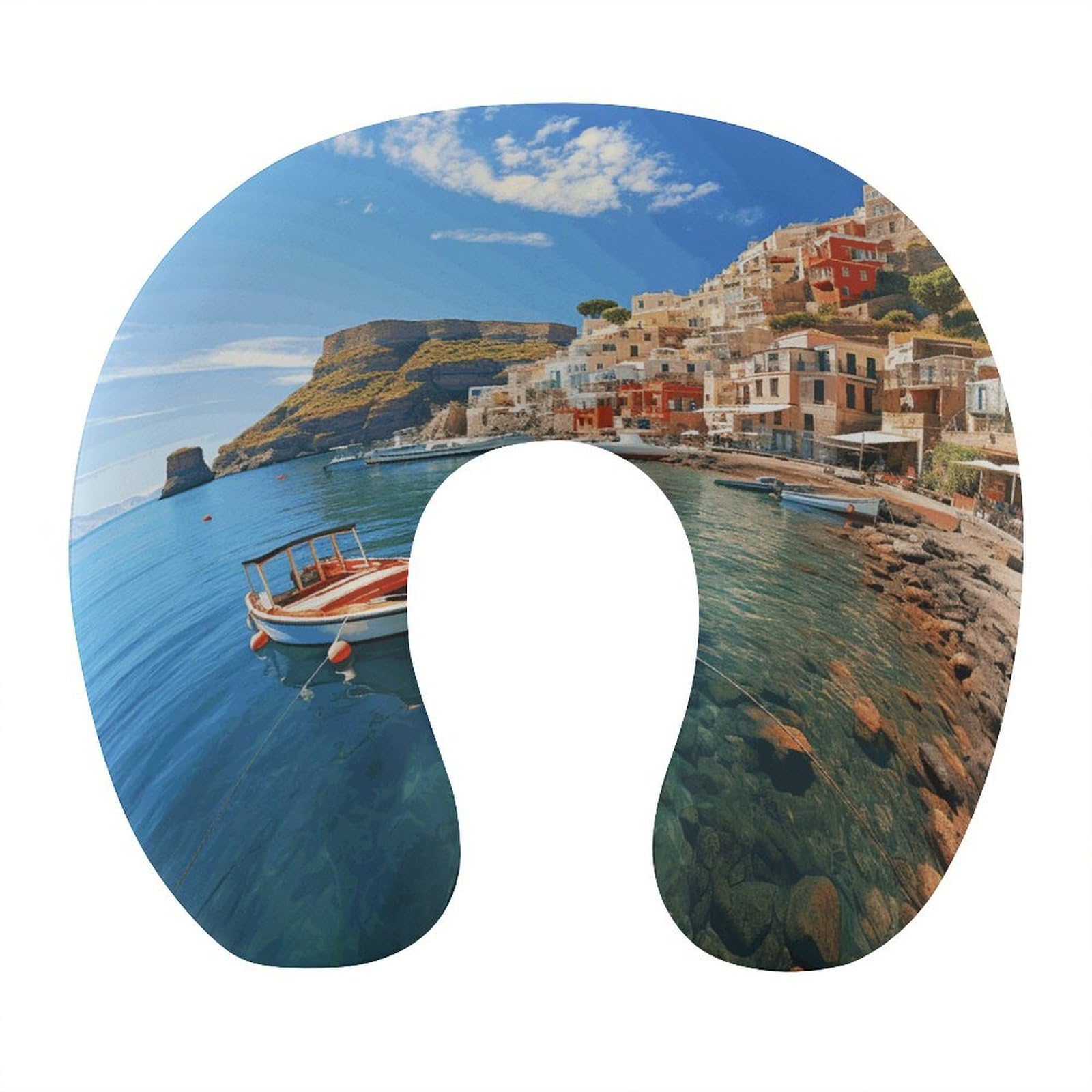 Adfgyerh Style Seaside Town U-Shaped Pillow，Memory Foam Pillow Core，Cushion ，Provide Neck Support ，Travel Pillow，Suitable For Airplanes, Cars, Homes, And Offices.