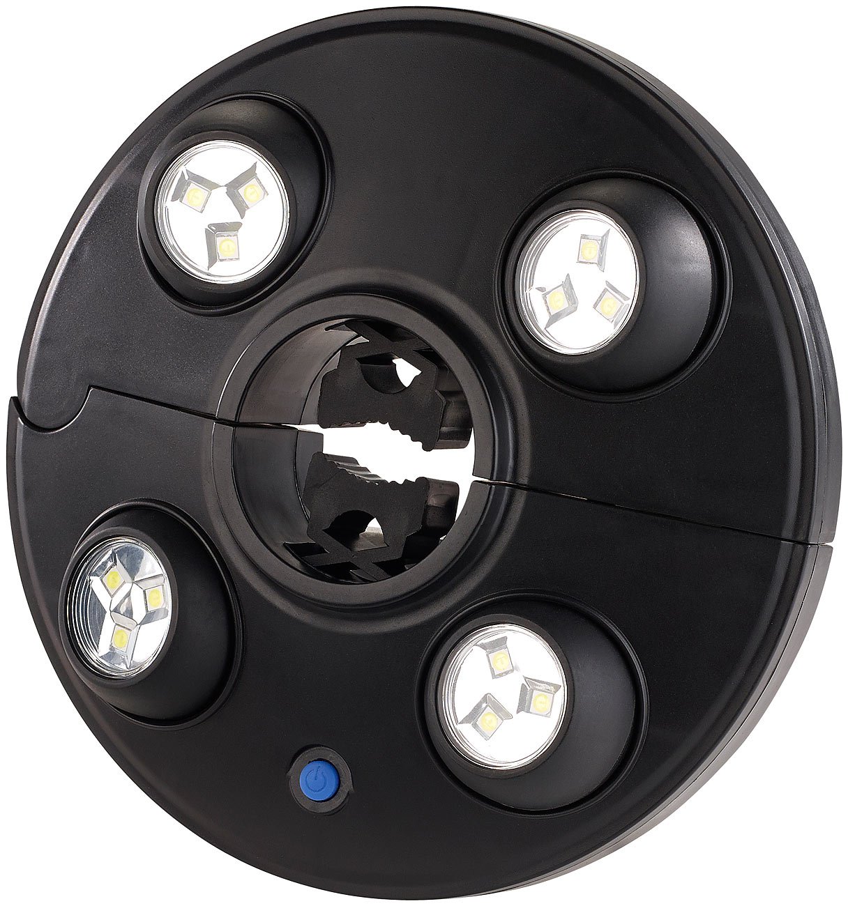 Luminea Schirmbeleuchtung LED: LED-Schirmleuchte LSL-250 mit 4 dreh- und dimmbaren Spots, 250 Lumen (Sonnenschirmbeleuchtung, Schirmlampe, Zelt)