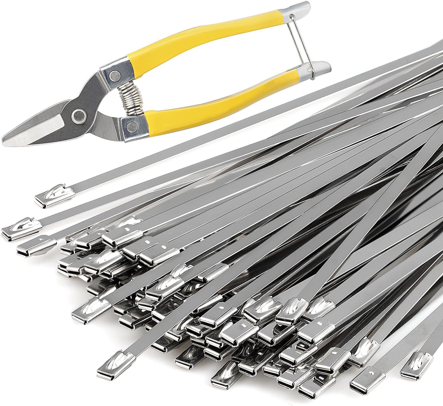 Heavy Duty Stainless Steel Zip Ties, 11.8 Inch 100 Pcs Uv Resistant Metal Cable Ties With Cutting Tool For Machinery, Chain Fence Parts, Barbed Wire Rolls, Outdoor Poultry Fence Repairs, Etc.