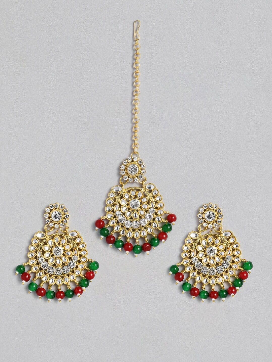 DMZ-3992 - Juego de collar y aretes de novia chapados en oro de 18 quilates con cuentas Kundan, S, Latón