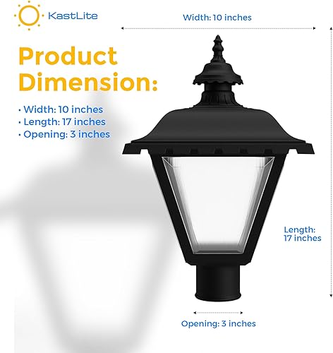 Miniatura 7 de KastLite Lámpara de poste para exteriores, se adapta a postes de lámpara de 3 pulgadas, luz de poste de linterna impermeable antioxidante, base E26,