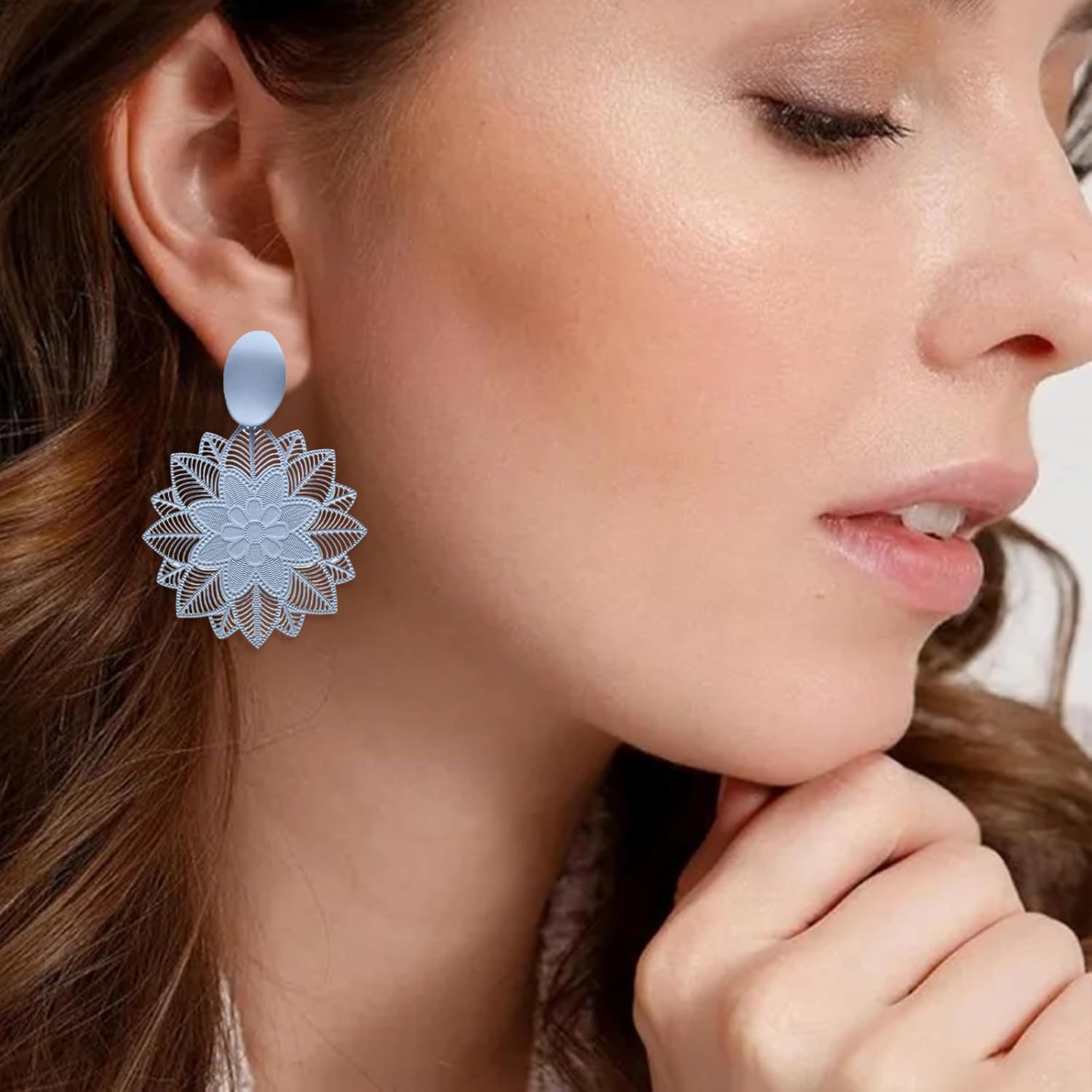 Flower Earrings for Women Hollow Flower Earrings Floral Drop Earrings Pink Flower Earrings Flower Statement Earrings Prom Earrings Wedding Jewelry Gifts for women - Image 2