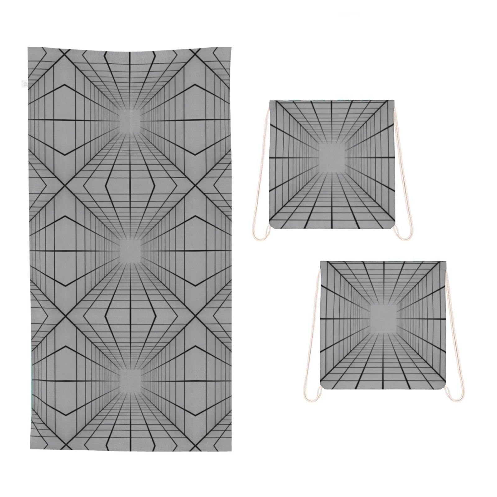 CNTDBU Ribbon pattern 2 in 1 Packable Towel Bag-Large Beach Towel with Stuff Sack, Super Absorbent Microfiber Travel Towel for Pool
