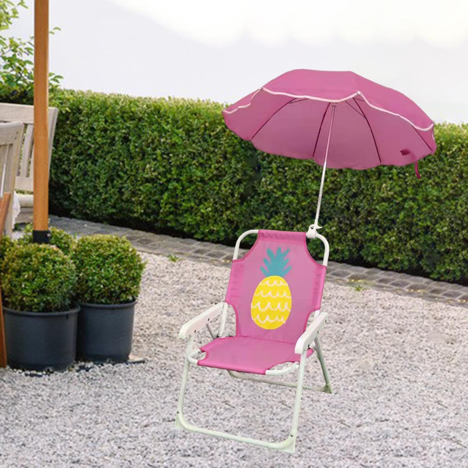 GOPLUS – Chaise Longue Enfant Avec Parasol – Transat Jardin/plage – Bois Sapin, Charge 50 Kg, Coussin Doux – 92x49x106 Cm