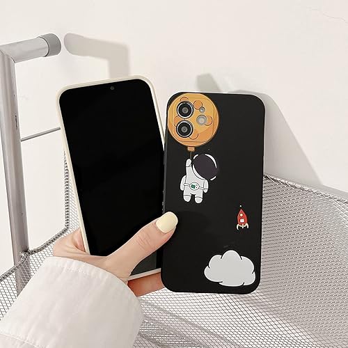 Miniatura 4 de Funda bonita para iPhone 15 Pro, diseño de astronauta de dibujos animados, diseño de planeta espacial, luna, elegante funda protectora de goma TPU a