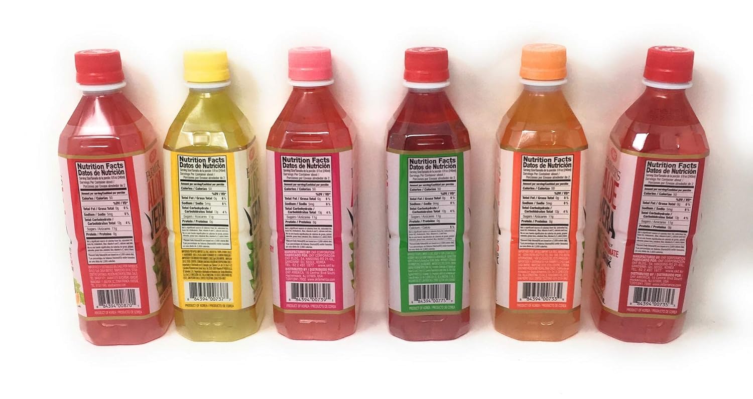 OKF Aloe Vera Drink in 16.9 Ounce Bottles (6 Flavor Variety Pack with Fruit Punch, 12 Pack)