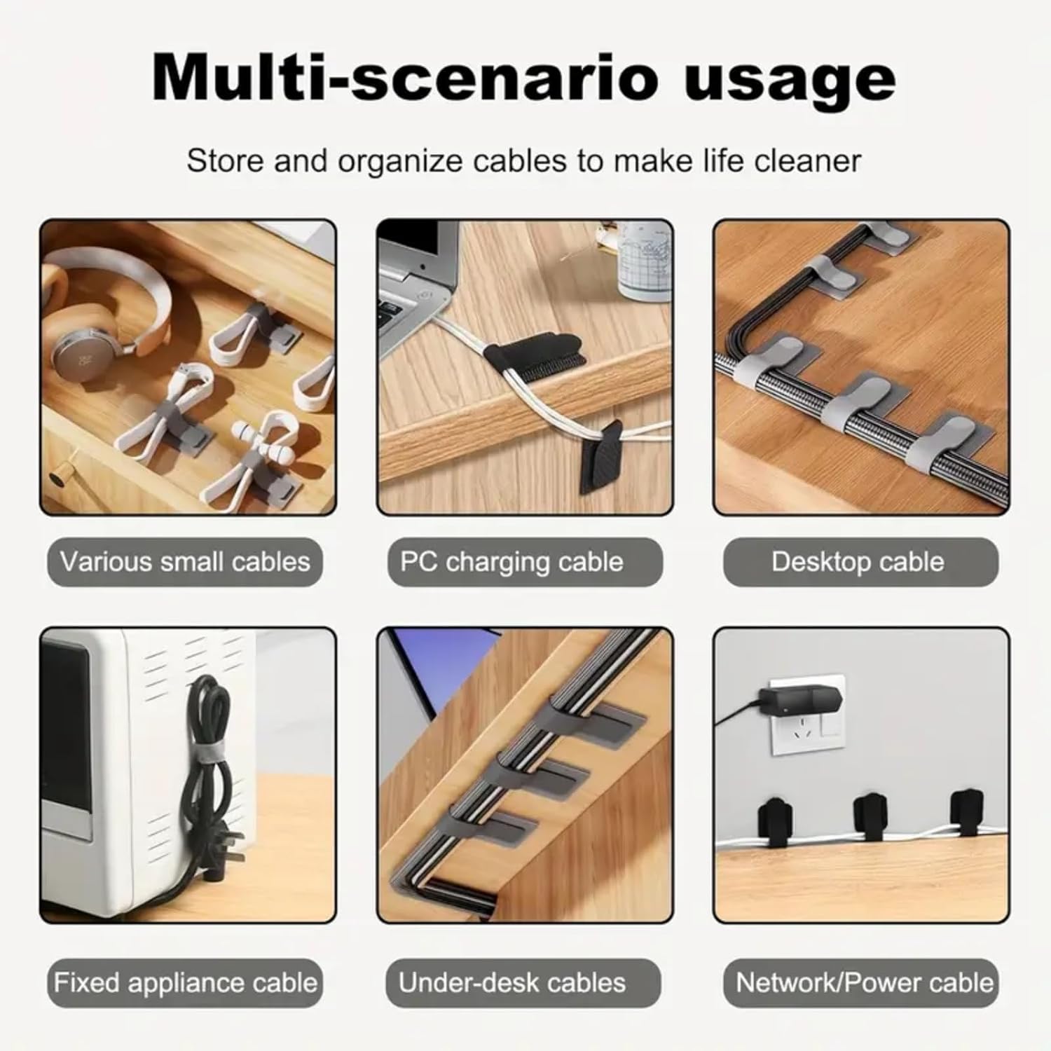 10Pcs Hook and Loop Cable Ties, Self Adhesive Hook and Loop Cable Straps, Sticky-back Cord Organizer, Cable Clip, Household & Office Essentials