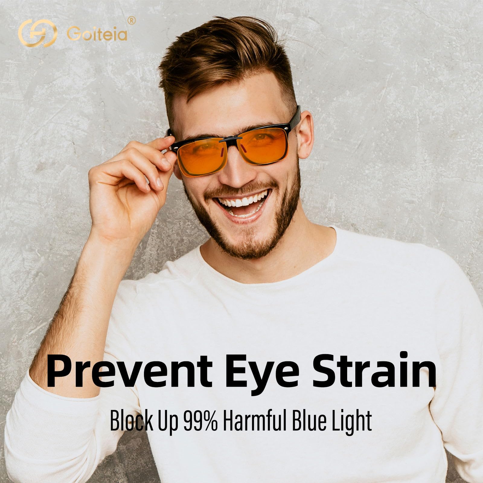 Goiteia - Gafas con clip para bloqueo de luz azul|Gafas con clip para ordenador y juegos para una mejor noche de sueño|Anti tensión ocular (más del 99% de filtro de luz azul-transparente)
