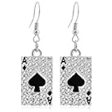 Sparkly Crystal Sliver Spades A Ace Playing Card Hook Earrings Creative Geometry Rectangle Poker Dangle Drop Earrings For Women Gambling Casino Jewelry Gift