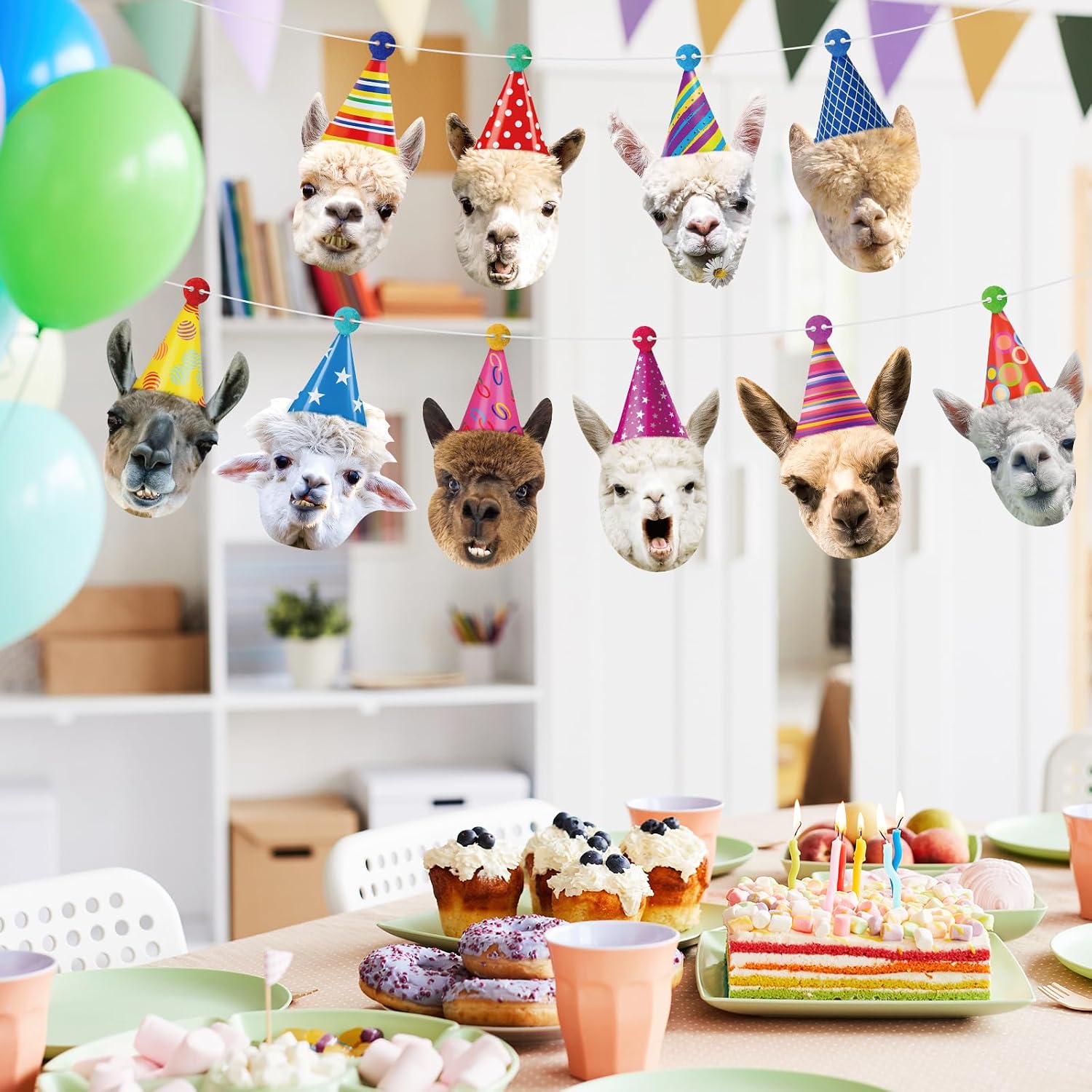 Hooqict Llama Birthday Banner Garland Funny Happy Birthday Decorations Party Banner for Kids Adults Animal Birthday Party Decorations Supplies
