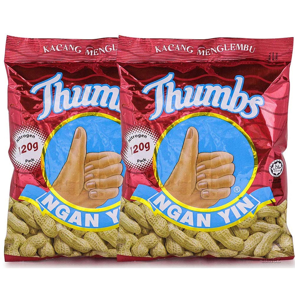 Ngan Yin Hand Thumbs Brand Original Classic Roasted Groundnuts Peanuts Fragrant Cap Tangan Snacks Kacang Halal Food Teatime Malaysia 120g (4.23oz) x 2 Packs