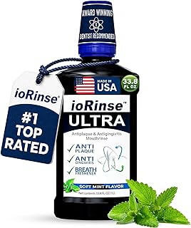 ioRinse Ultra Periodontal Rinse & Gum Mouthwash, Alcohol Free Mouth Rinse for Gum Disease, Fights Gingivitis, Plaque & Bad Breath, Bleeding Gums mouthwash with Molecular Iodine & Xylitol, 1L