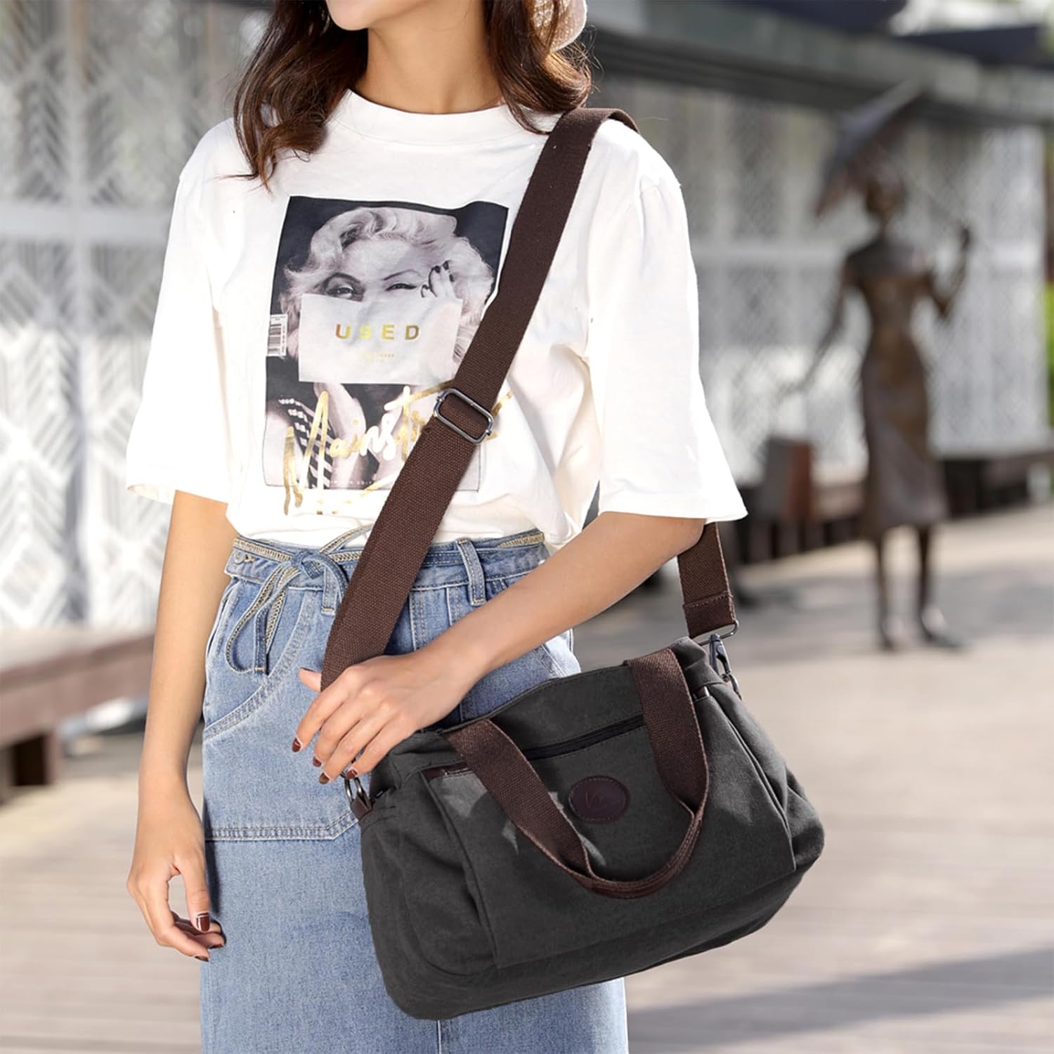 DOURR Hobo Handbags Canvas Crossbody Bags for Women, Multi Compartment Tote Purse Medium Satchel - Image 2