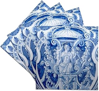 Set of 4 Ceramic Tile Coasters - Blue and White Delft Dutch Vintage Art Cupid Angels Crowning Queen Vintage Art