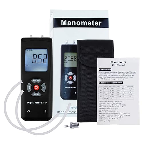 Miniatura 7 de Manómetro digital de doble puerto HVAC Medidor de presión de aire de gas Manómetro de presión diferencial LCD grande con retroiluminación