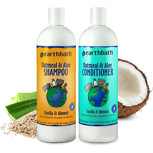 earthbath, Oatmeal & Aloe Dog Shampoo and Conditioner - Oatmeal Shampoo for Dogs, Itchy, Dry Skin Relief, Dog Wash, Made in USA, Dog Conditioner, Pet Shampoos - Vanilla & Almond, 16 Oz (1 Set)