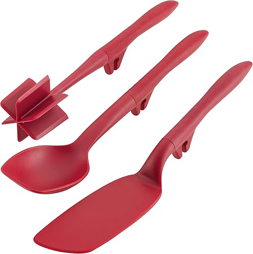 Rachael Ray Herramientas y artilugios Lazy Crush & Chop, Flexi Turner y Scraping Spoon Set Utensilios de cocina - 3 piezas, rojo