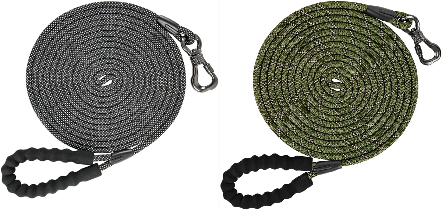 NTR 15FT Black Training Leash for Dogs, 15FT Reflective Purple Rope Leash with Swivel Lockable Hook and Padded Handle,Cat Puppy Leash Lead for Small Medium Large Dogs Training, Playing, Camping,o