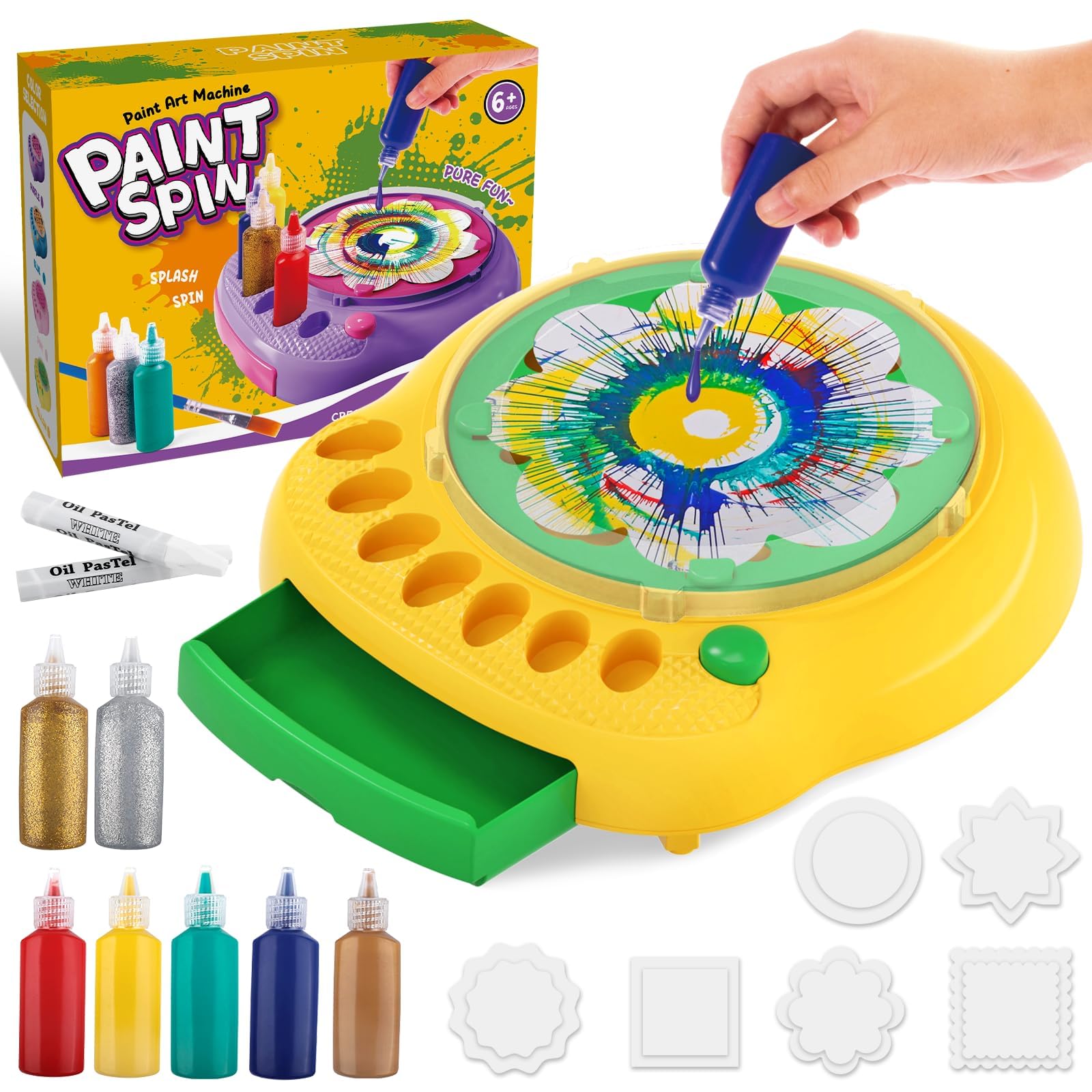 Spin Art Maschine für Kinder 4-12 Jahre - Malset mit Drehscheibe & 7 Farben