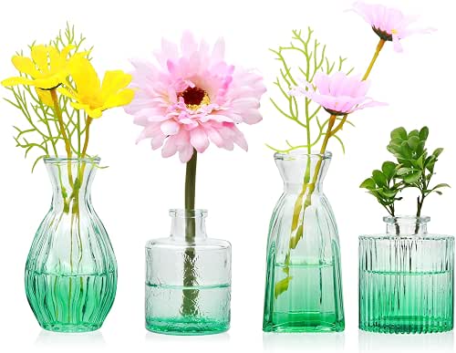 Mapoxy Glass Bud Vases Set of 4,Small Green Flower Vases