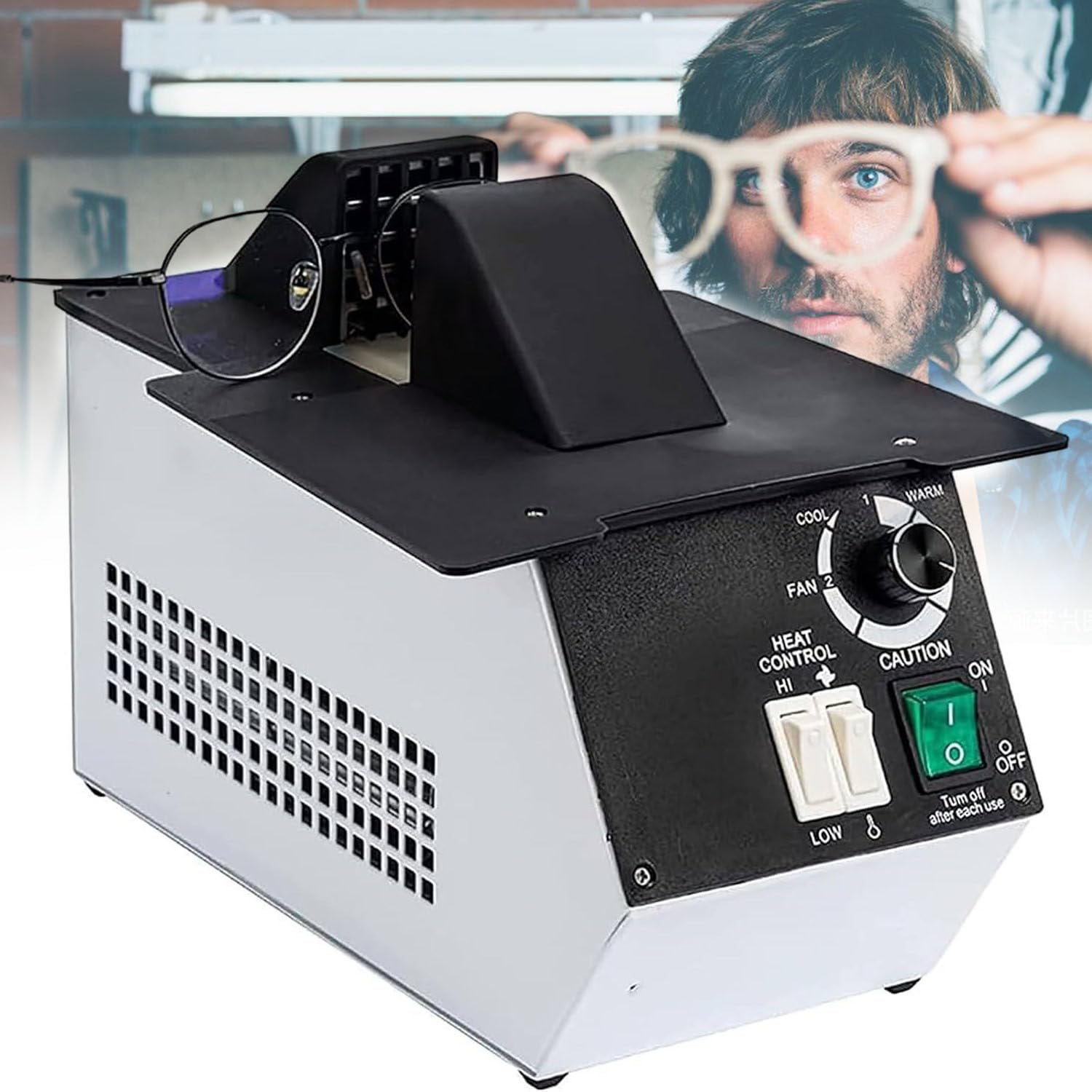 Podgrzewacz oprawek okularów optycznych, sprzęt do podgrzewania okularów o mocy 1500 W, regulacja temperatury 80℃–170℃, przełączanie gorącego i zimnego powietrza