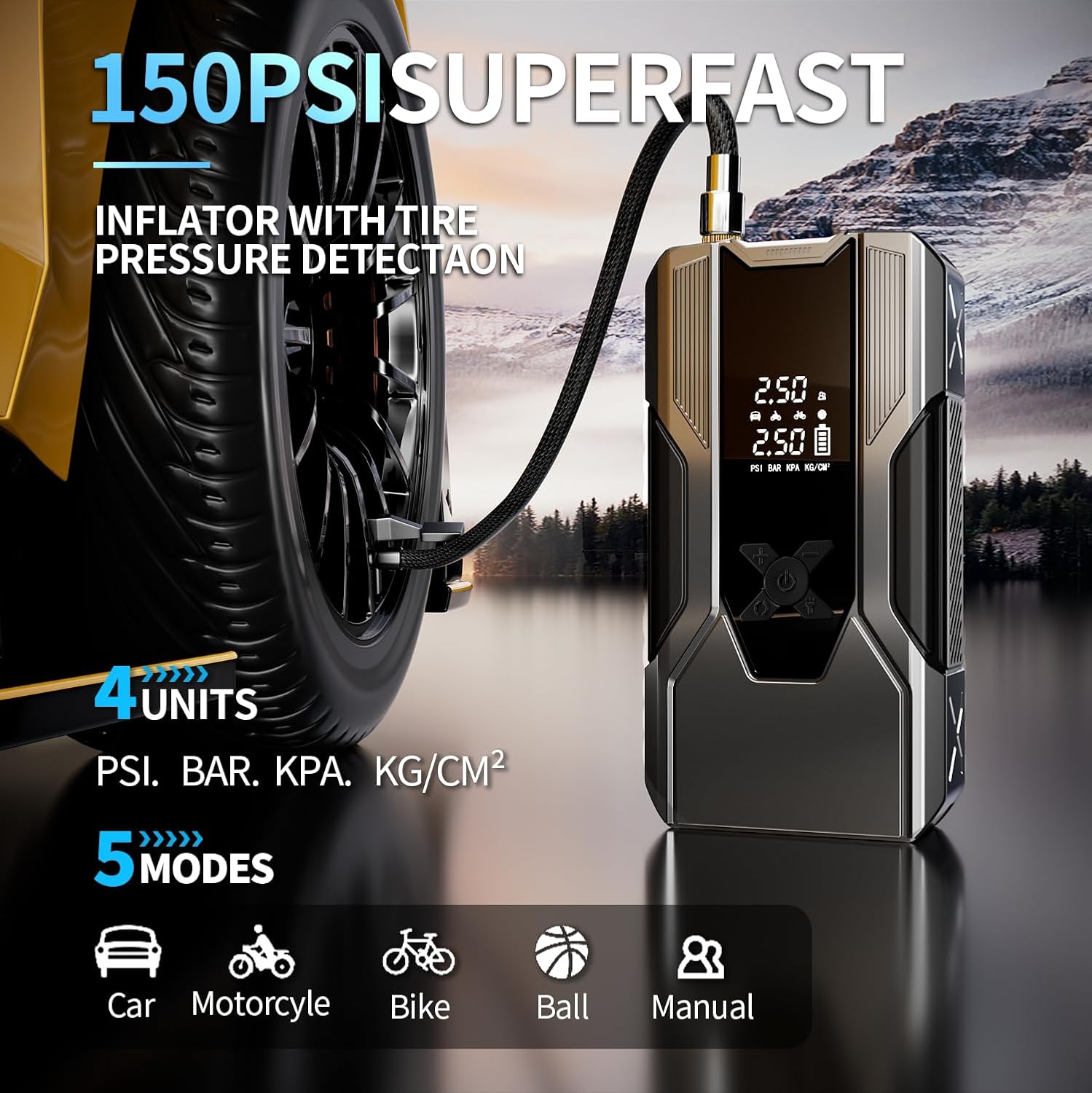 Emergency Portable Jump Starter with Air Compressor - 3000A 150PSI for Cars, Trucks & SUVs up to 9L Gas/7L Diesel, 12000mAh Portable Power Bank, -20°F Cold Start (Grey) - Image 3