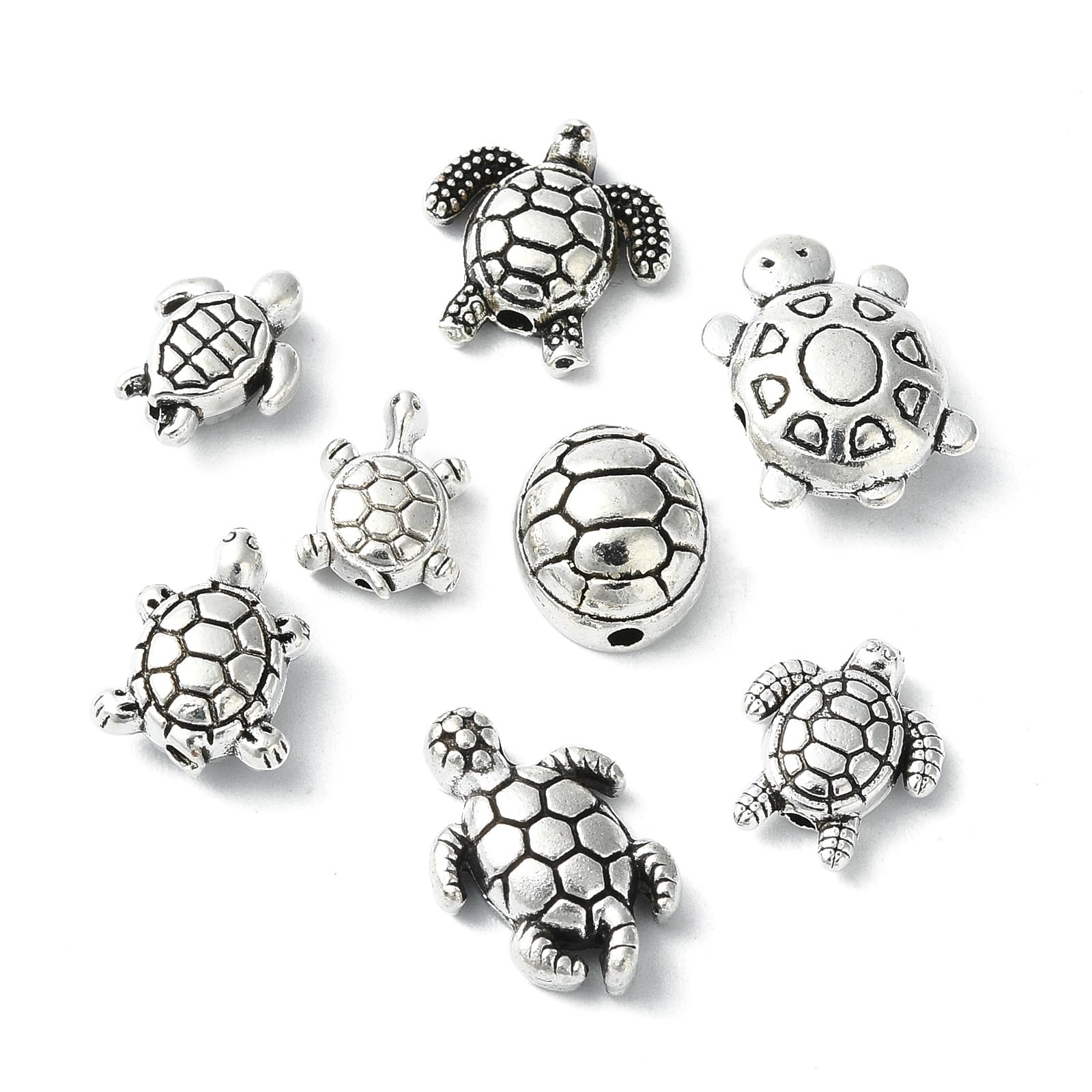 UR URLIFEHALL 80 Pcs 8 Styles Tibetan Style Tortoise Beads Antique Silver Animal Sea Turtle Spacer Beads for Jewellery Crafts Hair Braids Decor
