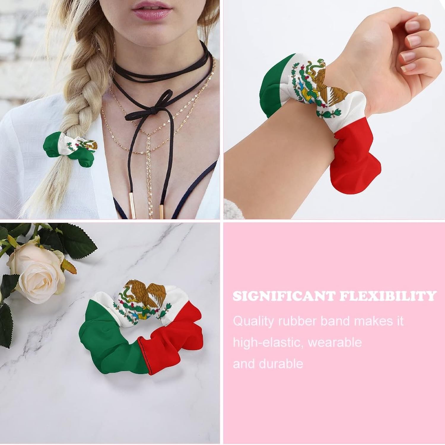 Calculay Flag of Mexico Hair Ties, Hair Bands Headbands Wristbands Sports Yoga Ponytails Ladies Hair Accessories