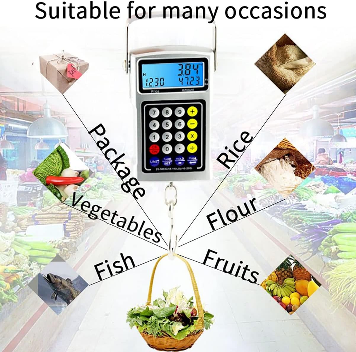 TiStm Digital Hanging Scale 50KG/110LB Portable Fishing Weighing Scale with LCD Display Mini Digital Scale for Fruits, Vegetables, Luggage Scales