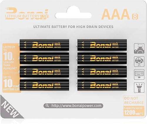 Miniatura 8 de BONAI Baterías de litio AAA, 8 unidades de 1.5 V de alta capacidad de larga duración Triple A baterías de máxima potencia para dispositivos de alta