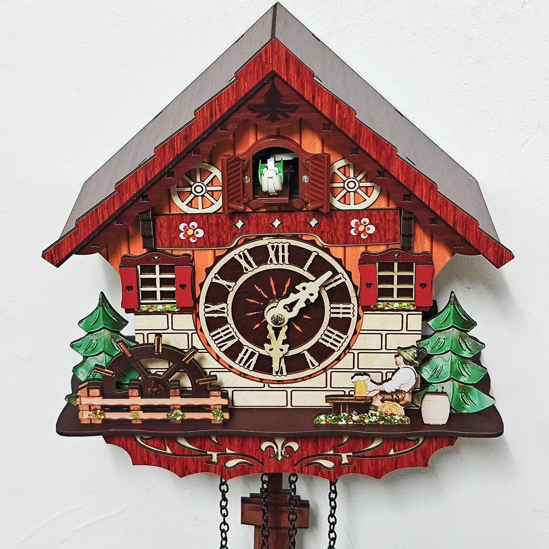 Traditional Black Forest Cuckoo Clock Wood Wall Clock - Natural Bird Voice Or Cuckoo Call, Coo Coo Clock for Wall Art Home Living Room Kitchen Office Decoration (Tavern)