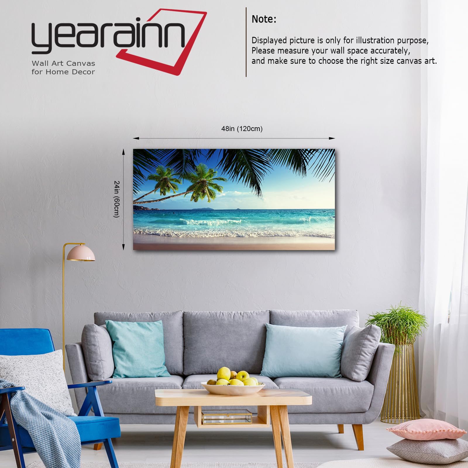 Amazon.co.jp: yearain大型キャンバスウォールアート 夏の海の波 砂浜