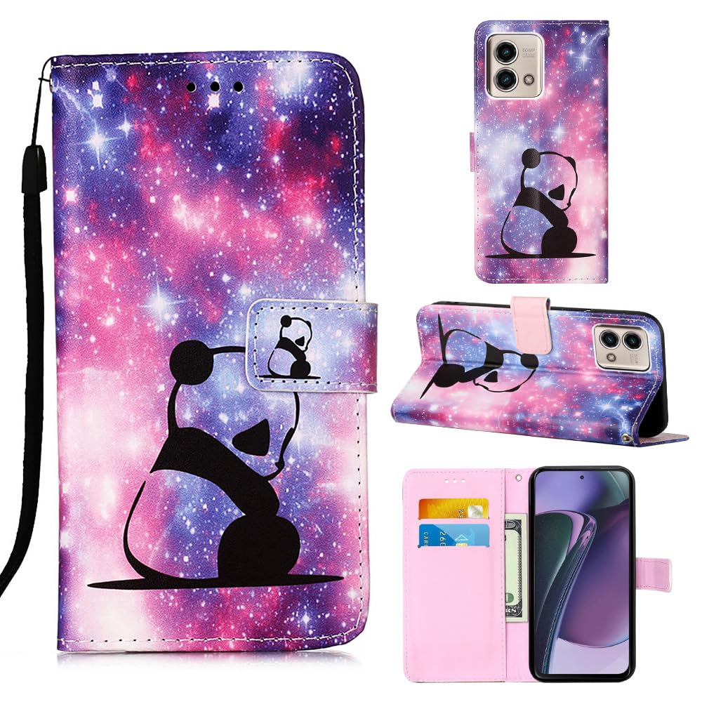 Compatible with Moto G Stylus 5G 2023 Wallet Case with Kickstand Card Holder Slot PU Leather Full Protection Case for Motorola Moto G Stylus 5G 2023 6.6 inch YBC Cherry Blossom Panda