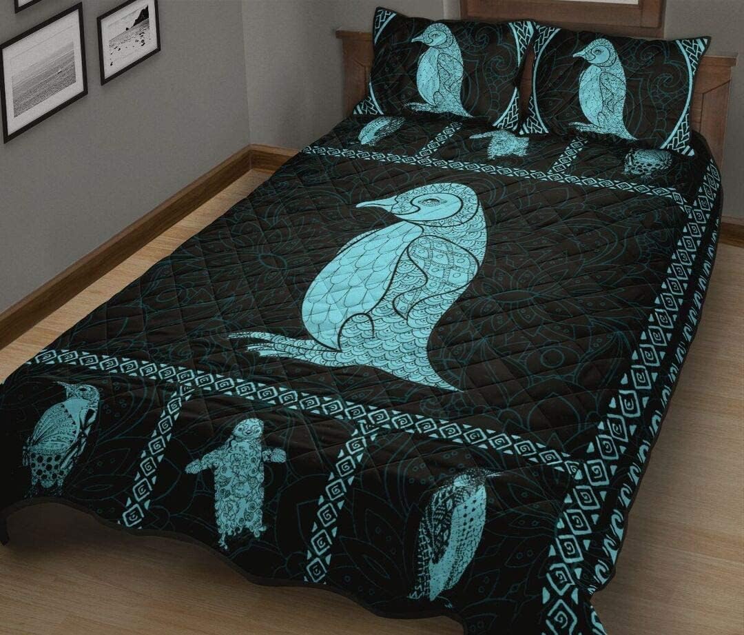 Personalized Penguin Blue Quilt Sets King Queen Twin Throw Size Quilt Set Birthday for Kids Son Daughter from Mom Mother Dad Daddy Grandpa