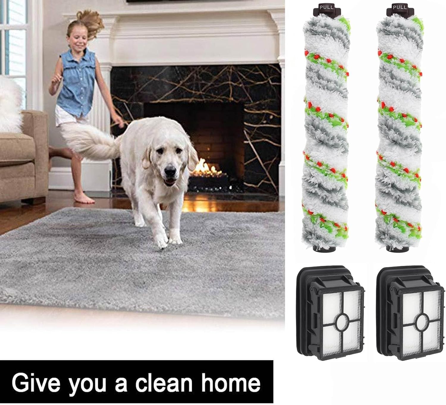 2PC Vacuum Brush Rolls 1868 Multi-Surface and 2PC 1866 Replacement Vacuum Filters, Compatible with Bissell CrossWave 2306A 1785A 3888A Vacuum Cleaner, Compare to Part 1608684, 160-8683, 1613568