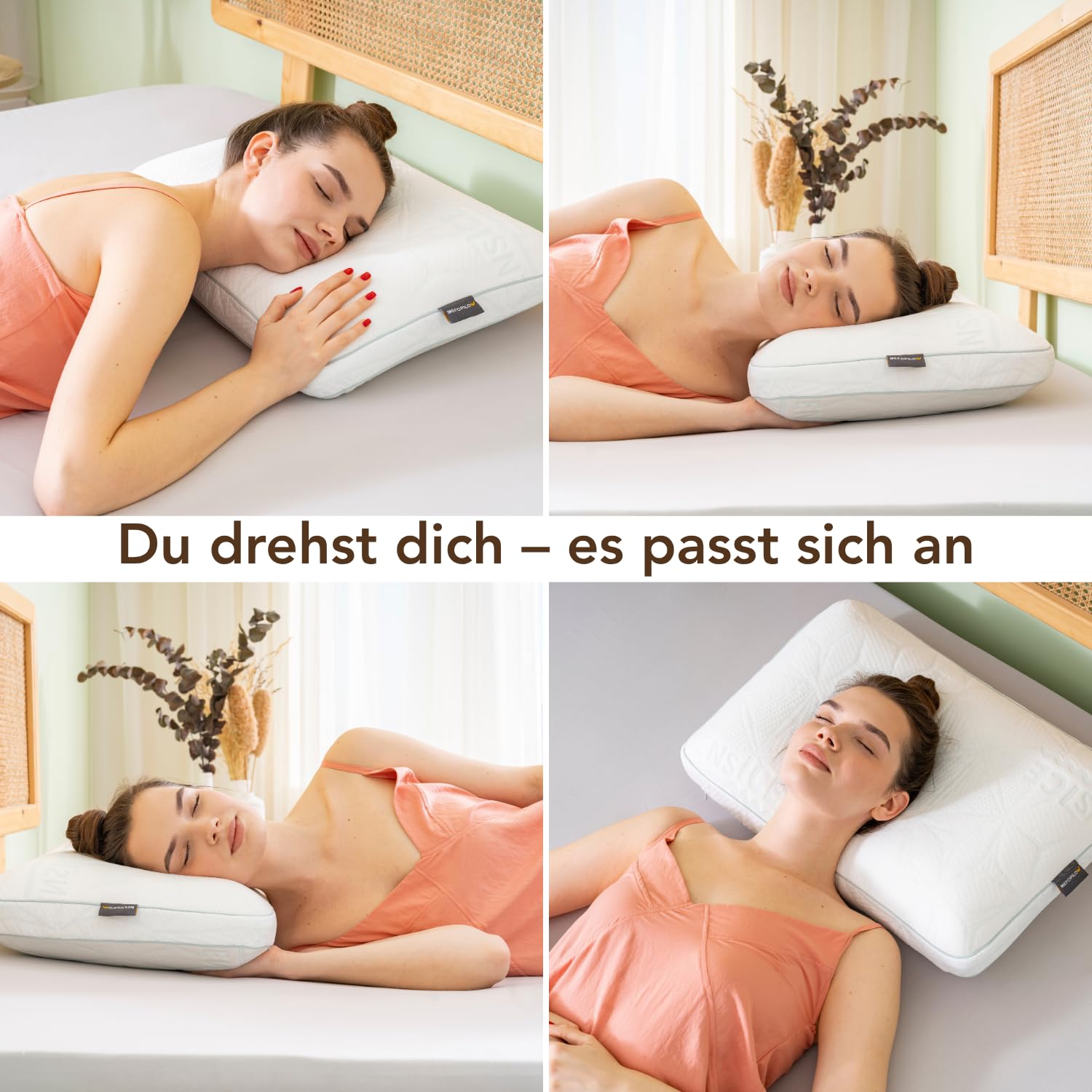 Kühlendes Memory Schaum Kissen zum Schlafen 60x40x13 cm, viscoelastisches Kopfkissen, Ergonomisches Orthopädisches nackenstütz Kissen, Rücken-, Bauch-, Seitenschläfer, weiß